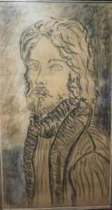 Сергей Монтелли
Автопортрет с шарфом
Б., акв.  (смеш.техника)
60х32
70-ые гг.
Собственность Владимира Стецюка

