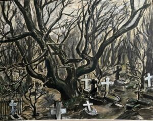 Сергей Монтелли
Смоленское кладбище
Б., уголь, темп., белила
40х50
Середина 70-х гг.
Собственность Алины Алонсо (Туляковой)
