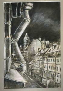 Сергей Монтелли
Пейзаж с водосточной трубой
Б., уголь, пастель
55х36
Конец 70-х гг.
Собственность Алины Алонсо (Туляковой)