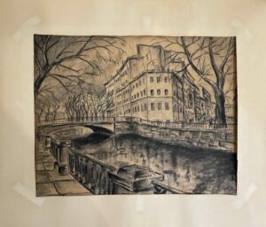 Сергей Монтелли
Дом старухи - процентщицы. Средняя Подьяческая улица, 15.
Б., уголь
39х50
Перв.пол. 1980-х гг.
Собственность Елены Емельяновой
