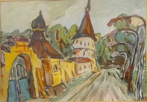 Сергей Монтелли
Покровский городок. Комплекс бывших казарм лейб-гвардии 3-го стрелкового Его Величества полка. Царское село.
Б., гуашь, акв.
26х41
Январь 1980.
С дарственной надписью 
Собственность Владимира Стецюка
