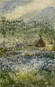 Лето в тундре. Мокрый снег.
2002; бумага, акварель. 21х13
