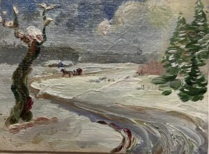 Сельская дорога (близ тех мест, где жил Венецианов)
1980, картон, масло. 8,5х11,5
