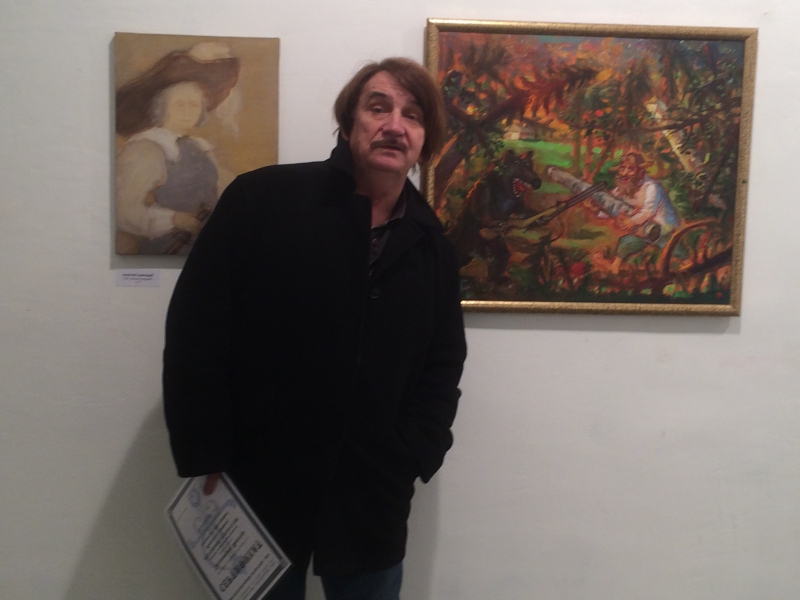 Виктор Тихомиров на вернисаже Биеннале «Фехтование в искусстве» 